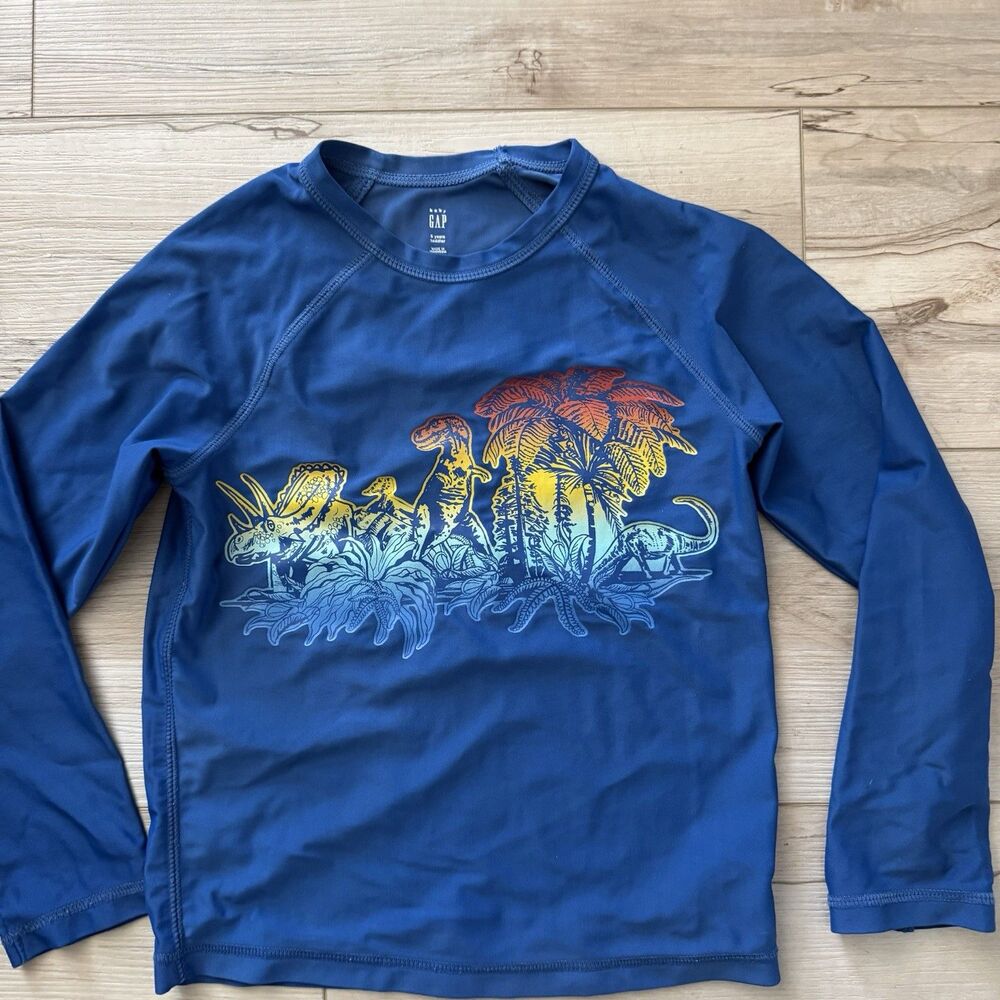 Gap Boy Blue Swim Shirt Top UPF50+ Dinasours Size 5 Toddler